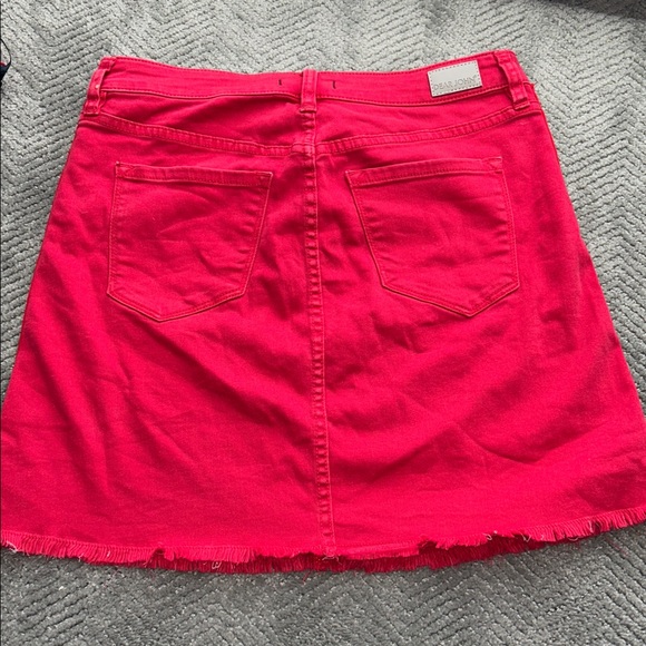 Dear John Red Denim Side Stripe Mini Skirt - Size 28 - Raw Hem & Stretch - Picture 3 of 8